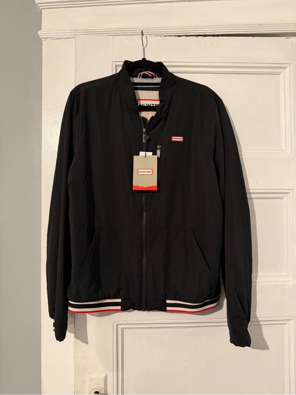 Hunter Men's Black Bomber Jacket with Red & White Trim